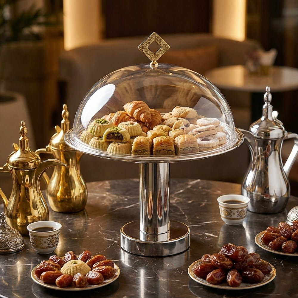 طبق كيك تقديم بغطاء