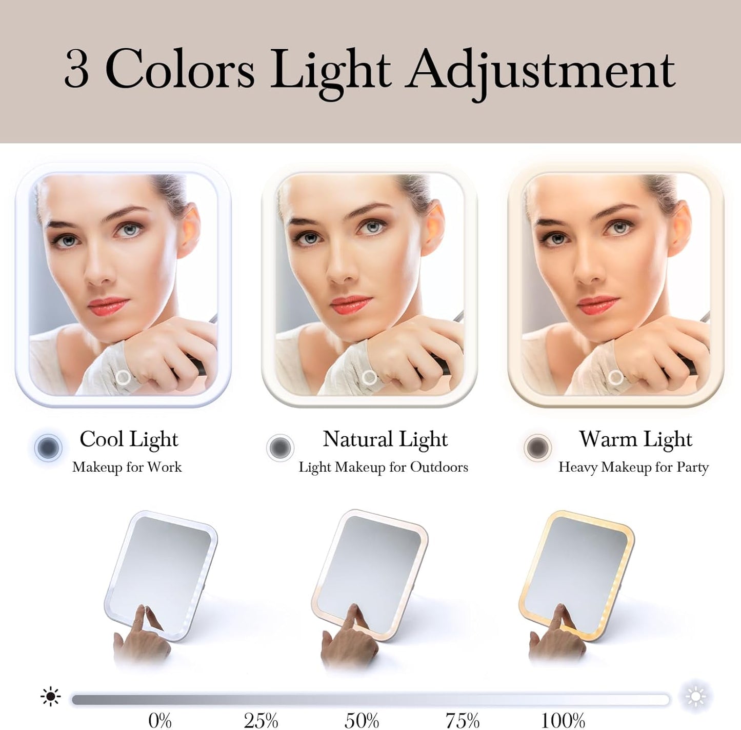 شنطة مكياج للسفر مع مراة LED قابلة للشحن