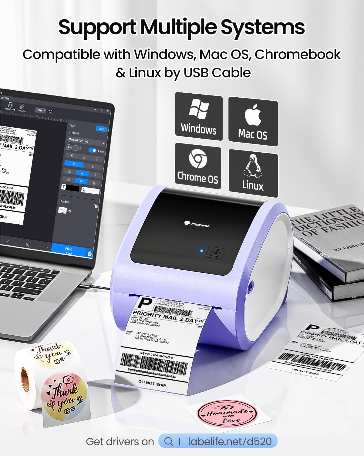 Phomemo D520-BT Thermal Label Printer / Purple