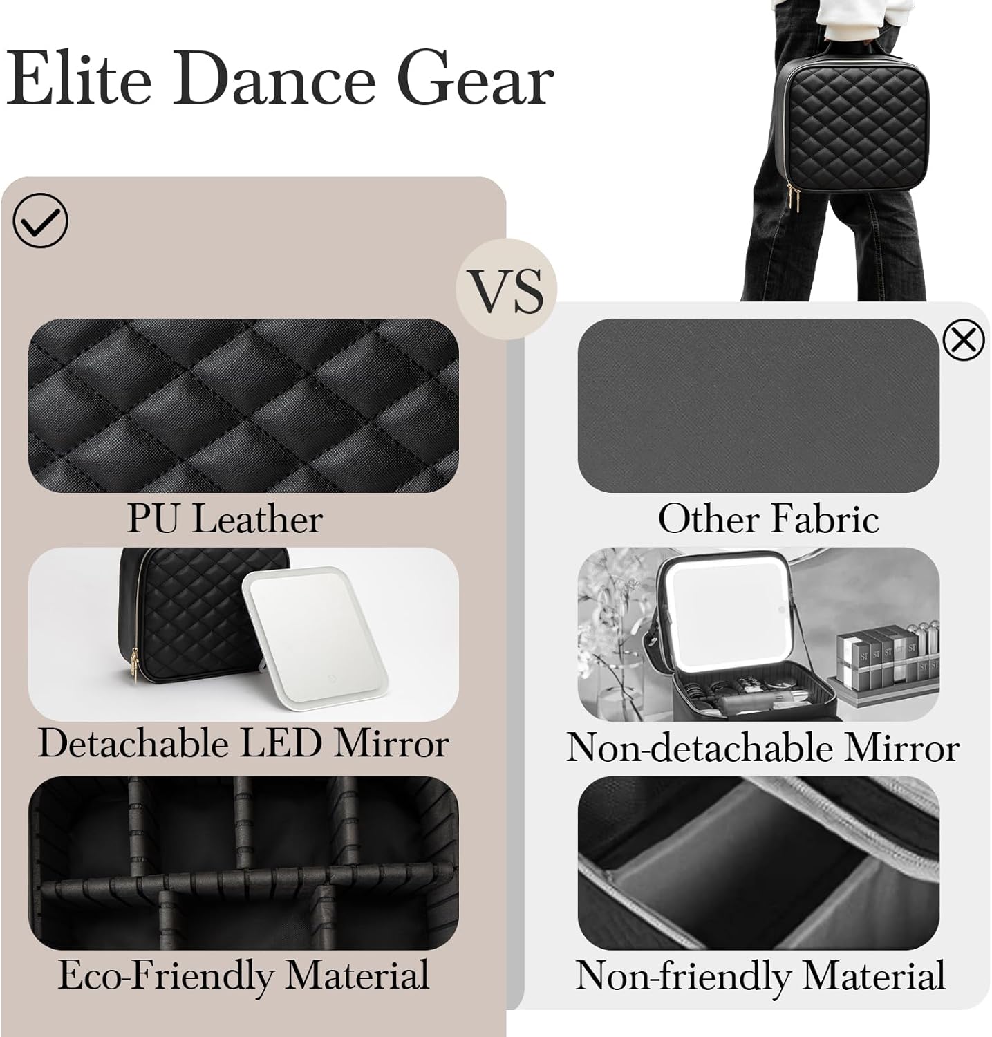 شنطة مكياج للسفر مع مراة LED قابلة للشحن