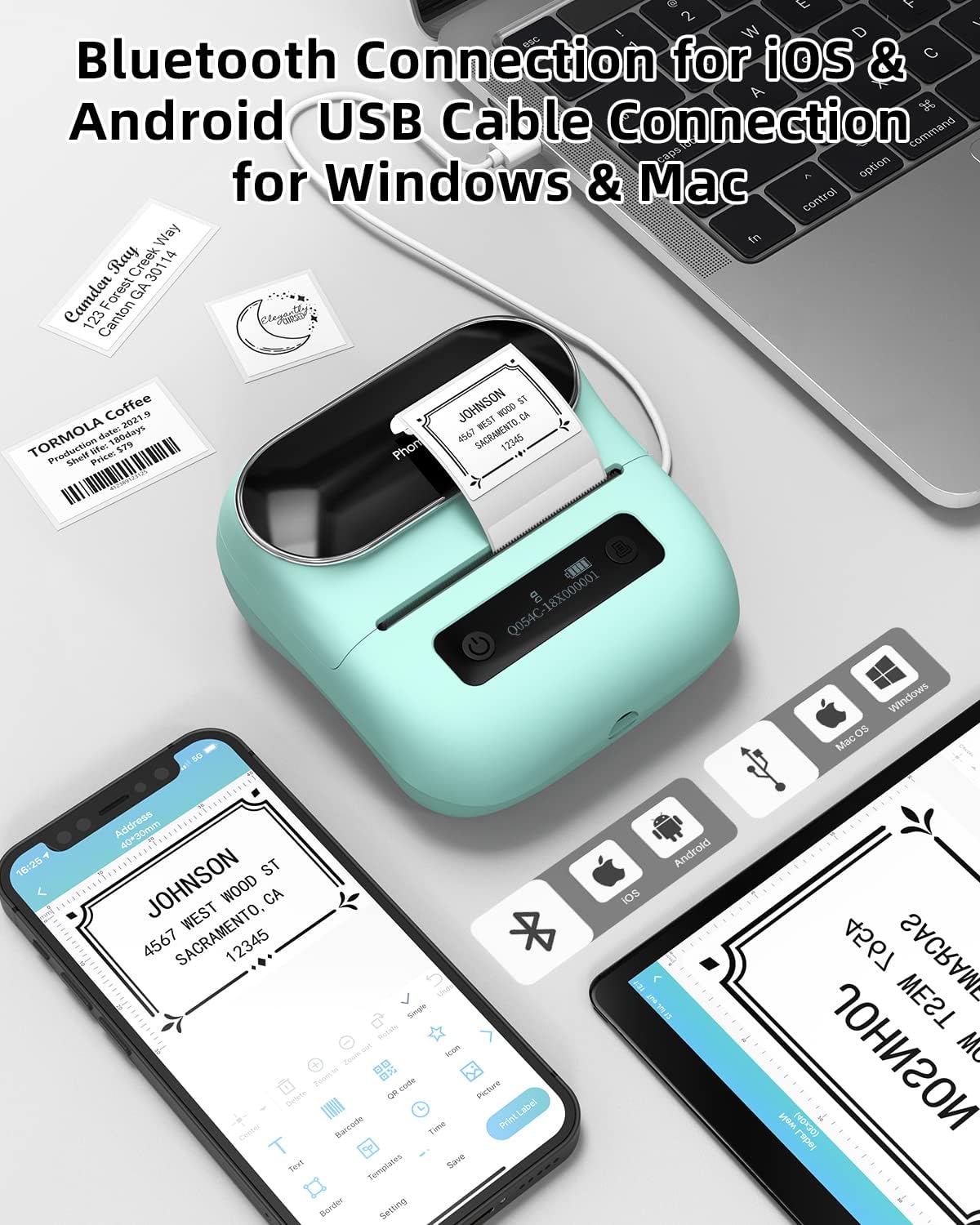 صانع ملصقات الطابعة Phomemo M220 3 بوصة / أخضر