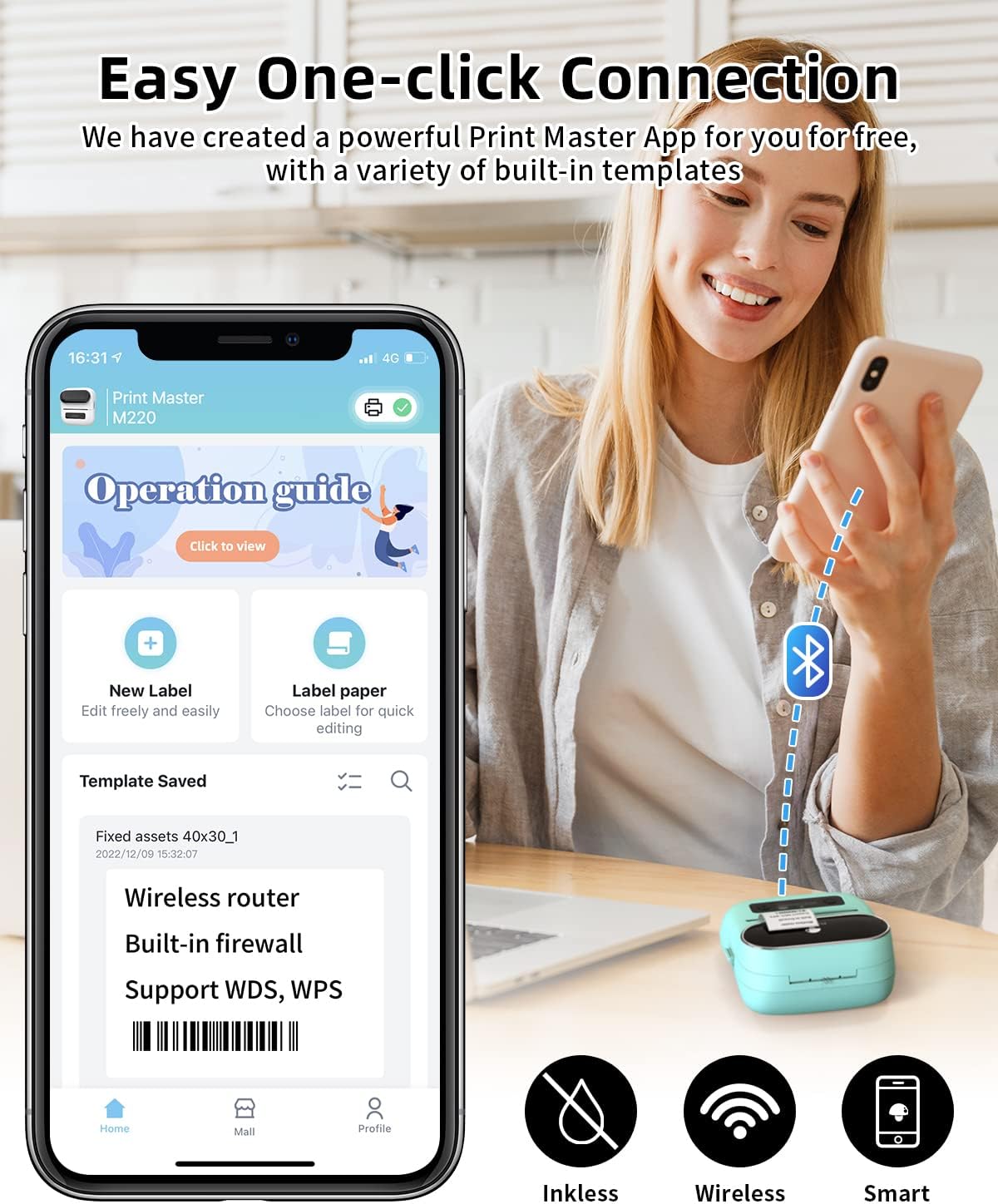صانع ملصقات الطابعة Phomemo M220 3 بوصة / أخضر