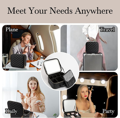 شنطة مكياج للسفر مع مراة LED قابلة للشحن