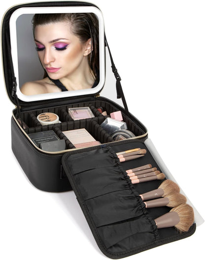 شنطة مكياج للسفر مع مراة LED قابلة للشحن
