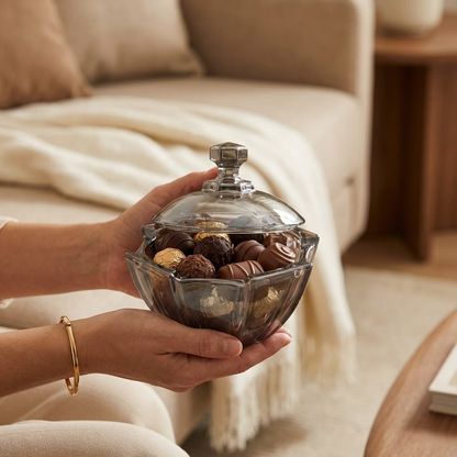 وعاء تقديم زجاجي بغطاء شفاف