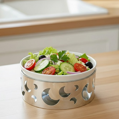 22.7CM طقم وعاء تقديم مع حامل معدني كبير