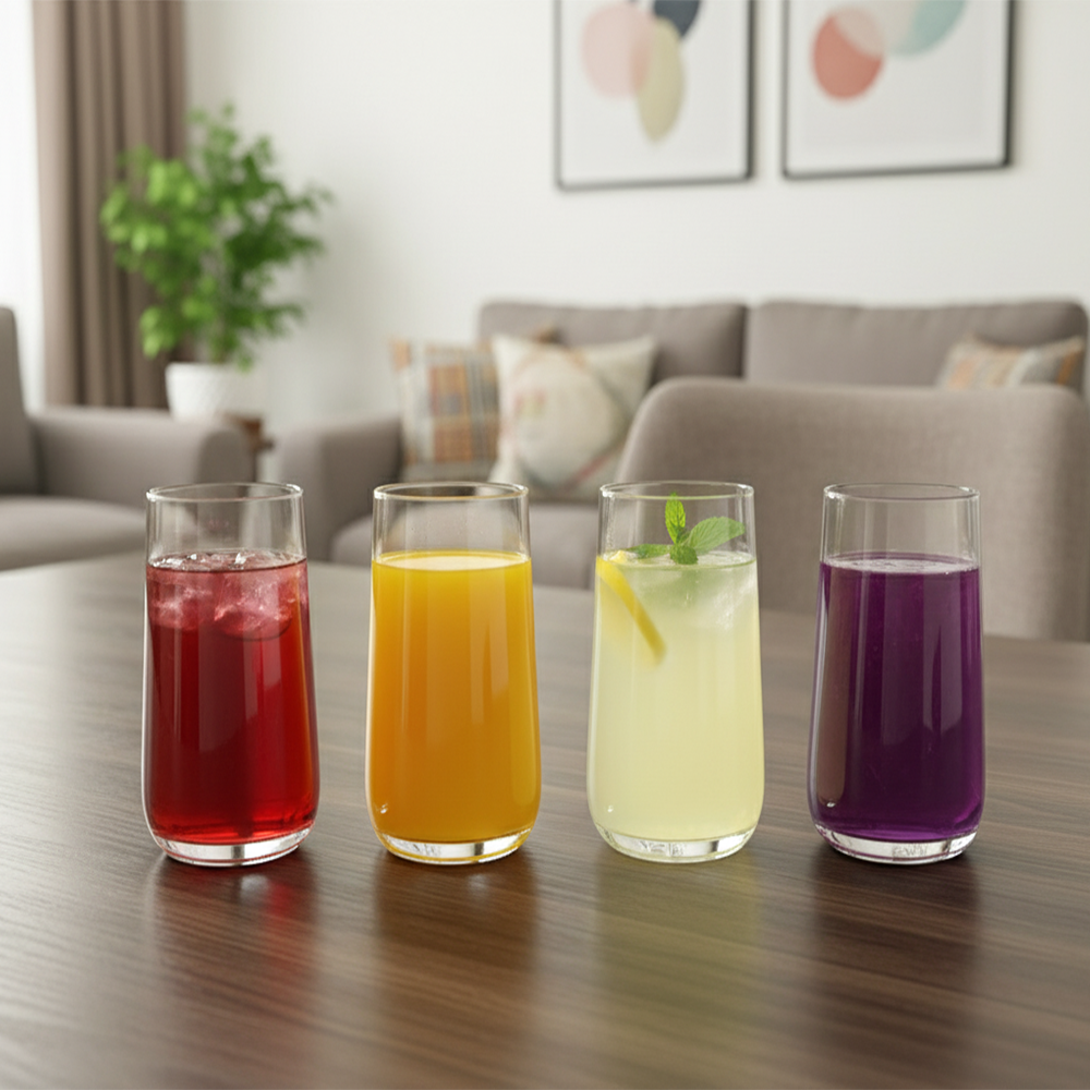 طقم أكواب زجاجية طويلة شفافة