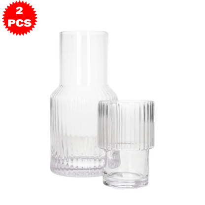 طقم قارورة وكوب زجاجي محزز