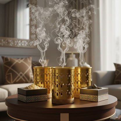 مبخر معدني بقاعدة خشبية