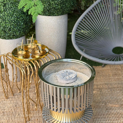 دوة و شواية معدنية بإطار ذهبي