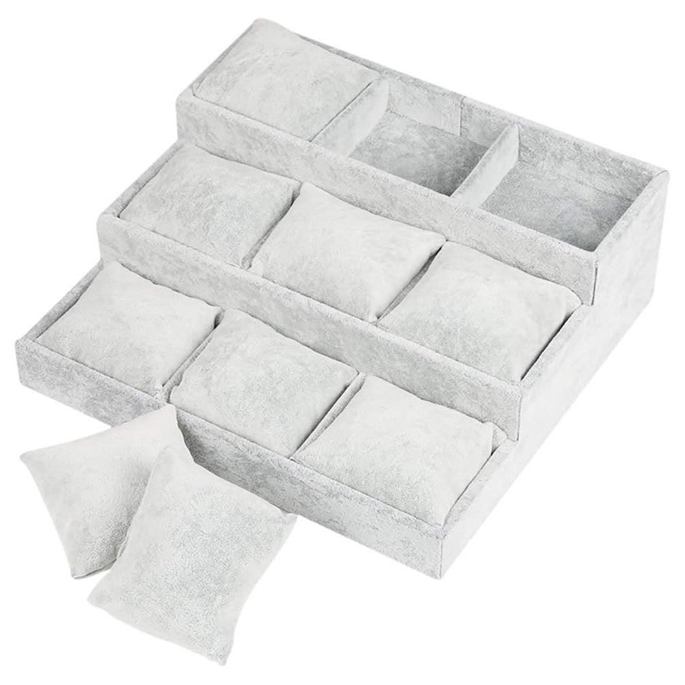 صندوق مع حامل مخمل للأساور والساعات 3 طبقات