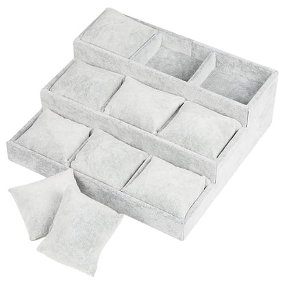 صندوق مع حامل مخمل للأساور والساعات 3 طبقات