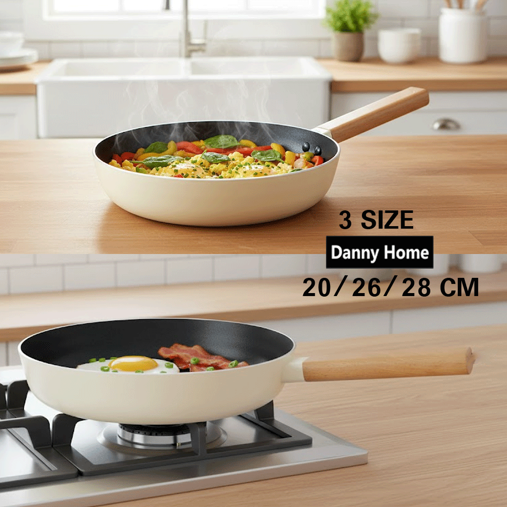 مقلاة طهي  غير لاصقة بمقبض خشبي