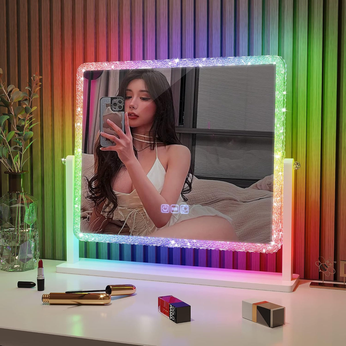 مرآة زينة تعمل باللمس مع إضاءة