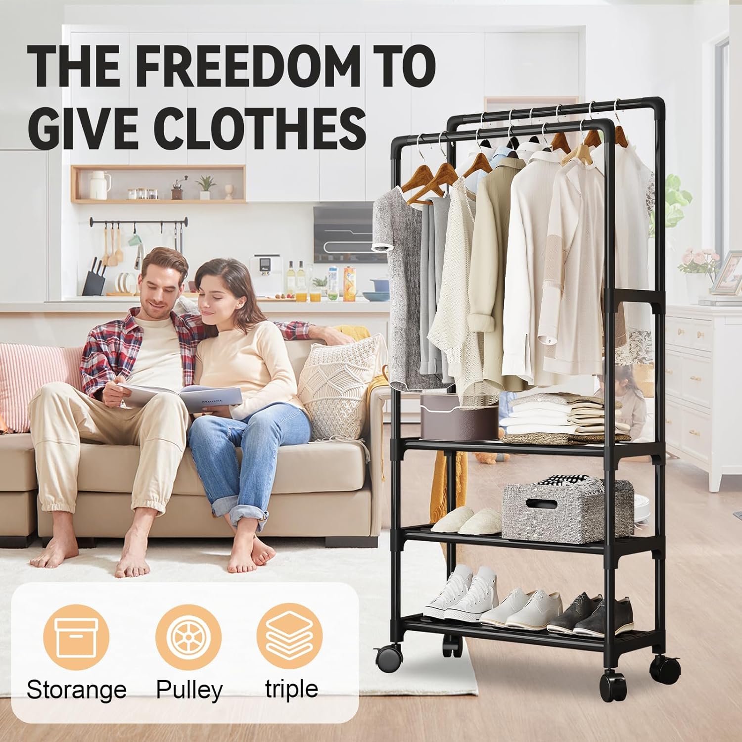 Clothes rack on wheels with 3 layers