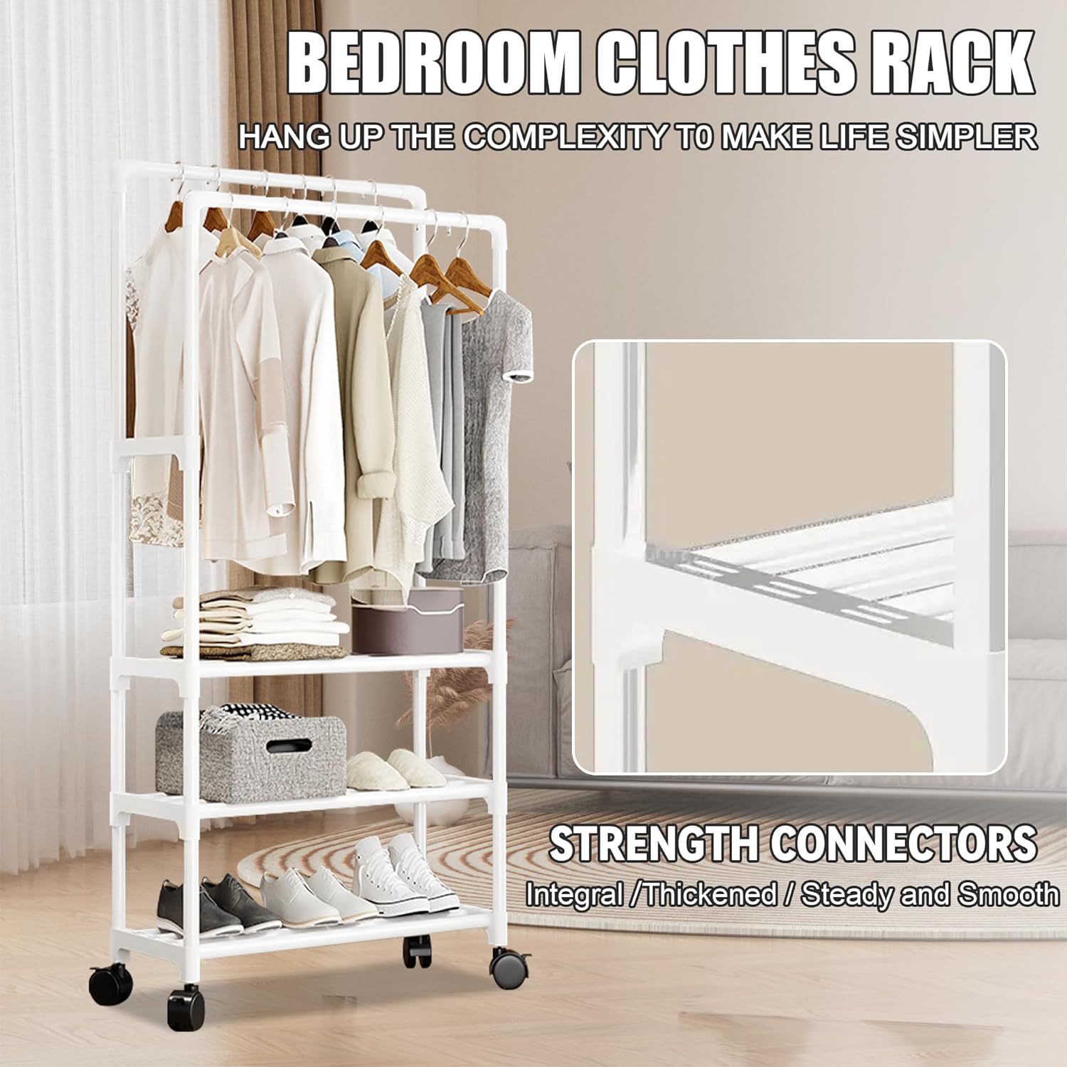 Clothes rack on wheels with 3 layers