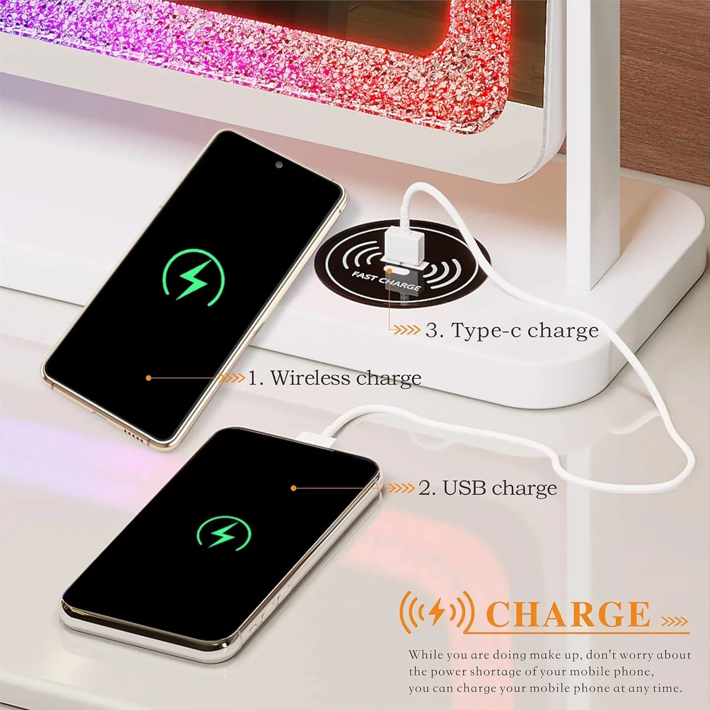 مرآة زينة تعمل باللمس مع إضاءة