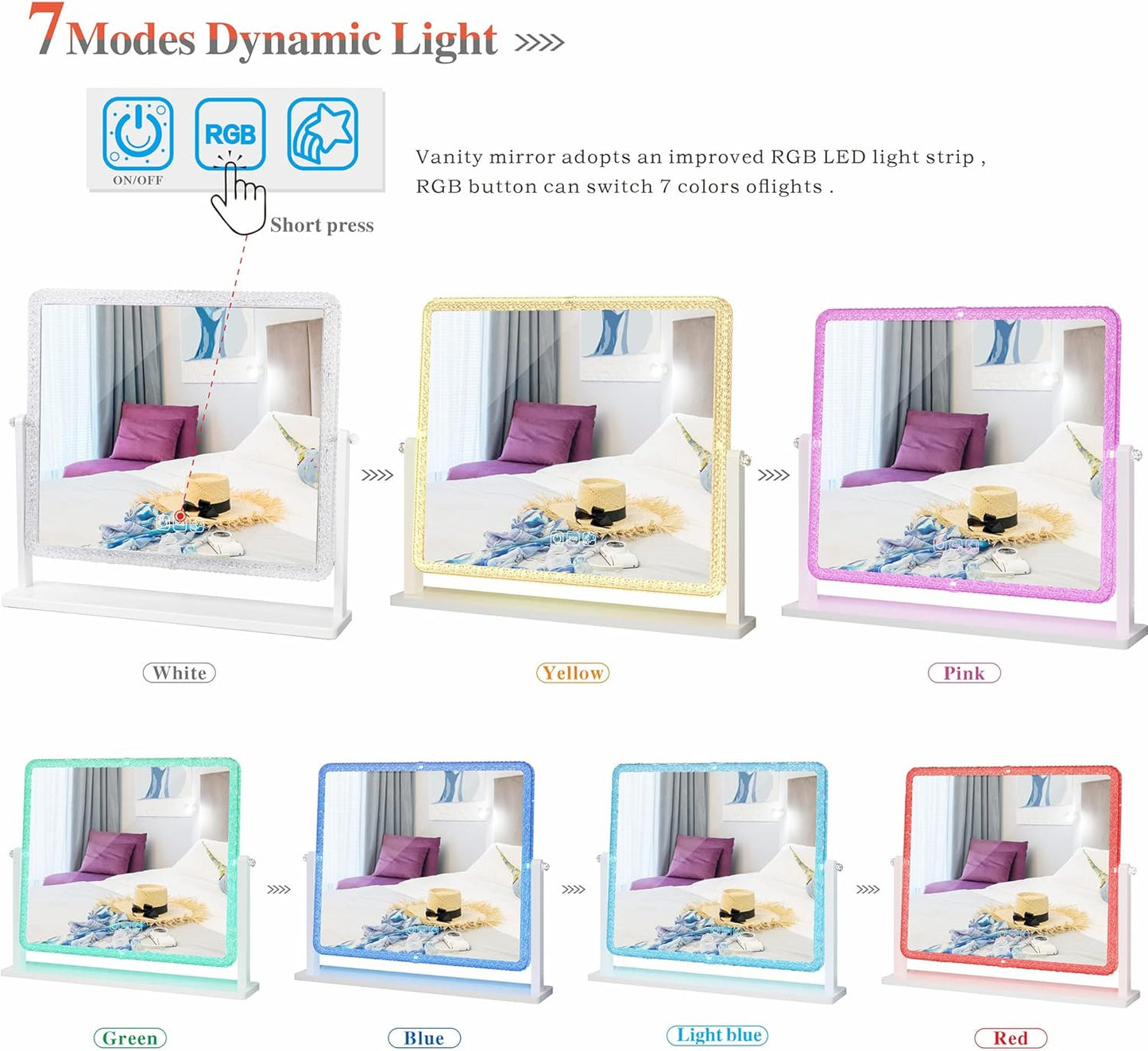 مرآة زينة تعمل باللمس مع إضاءة