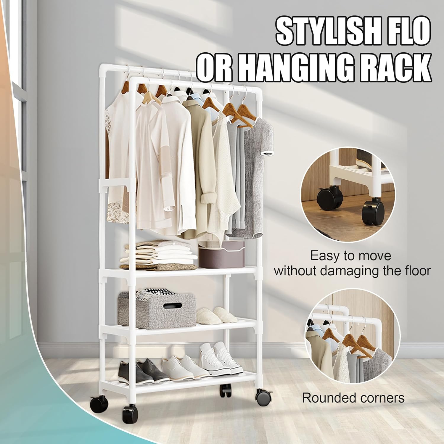 Clothes rack on wheels with 3 layers