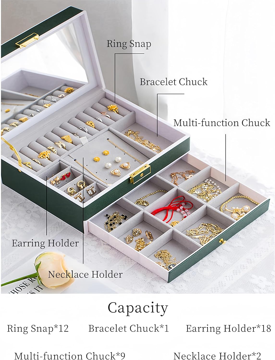 صندوق مجوهرات نسائي 2 طبقة