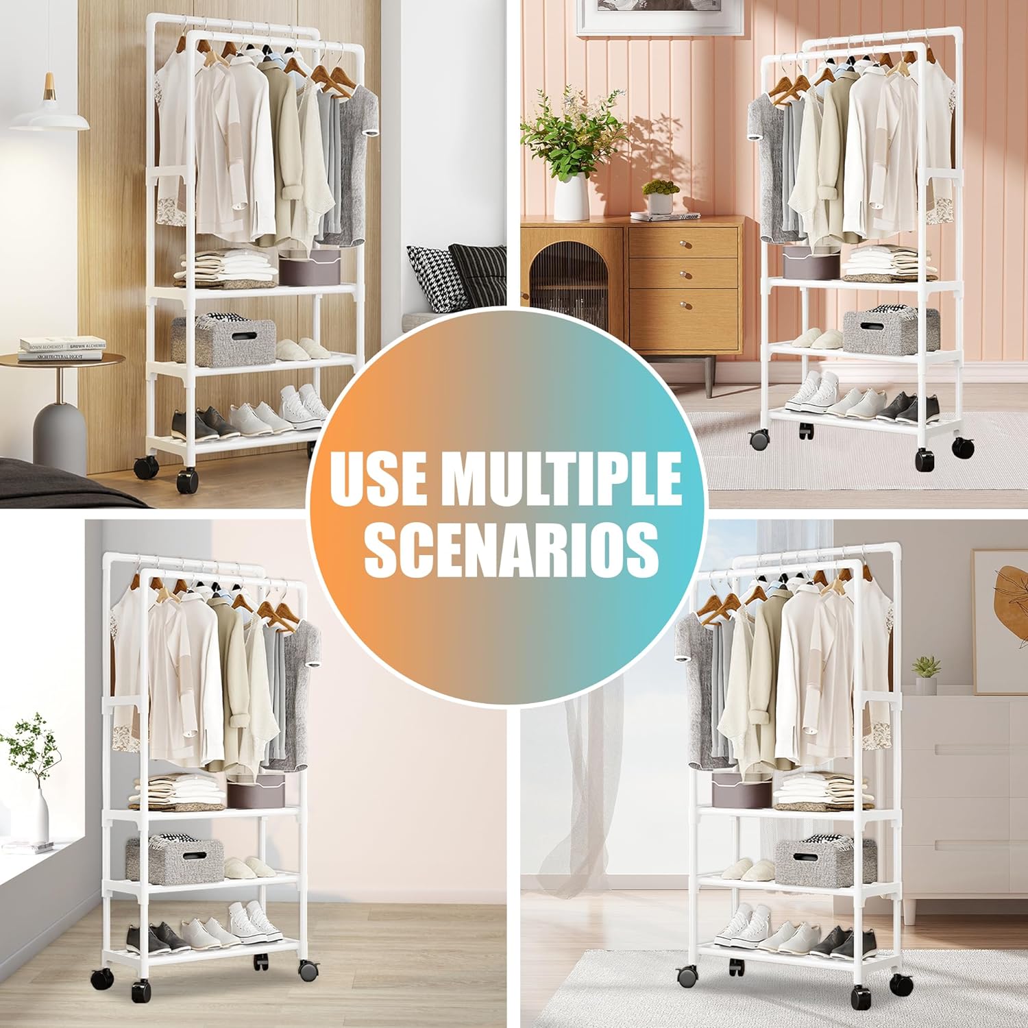 Clothes rack on wheels with 3 layers