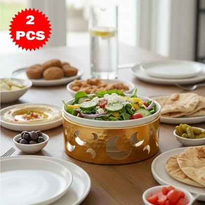 22.7CM طقم وعاء تقديم مع حامل معدني كبير