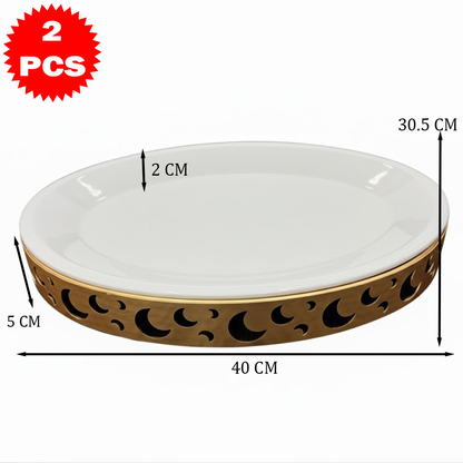 40x30 طبق تقديم وسط مع حامل معدني
