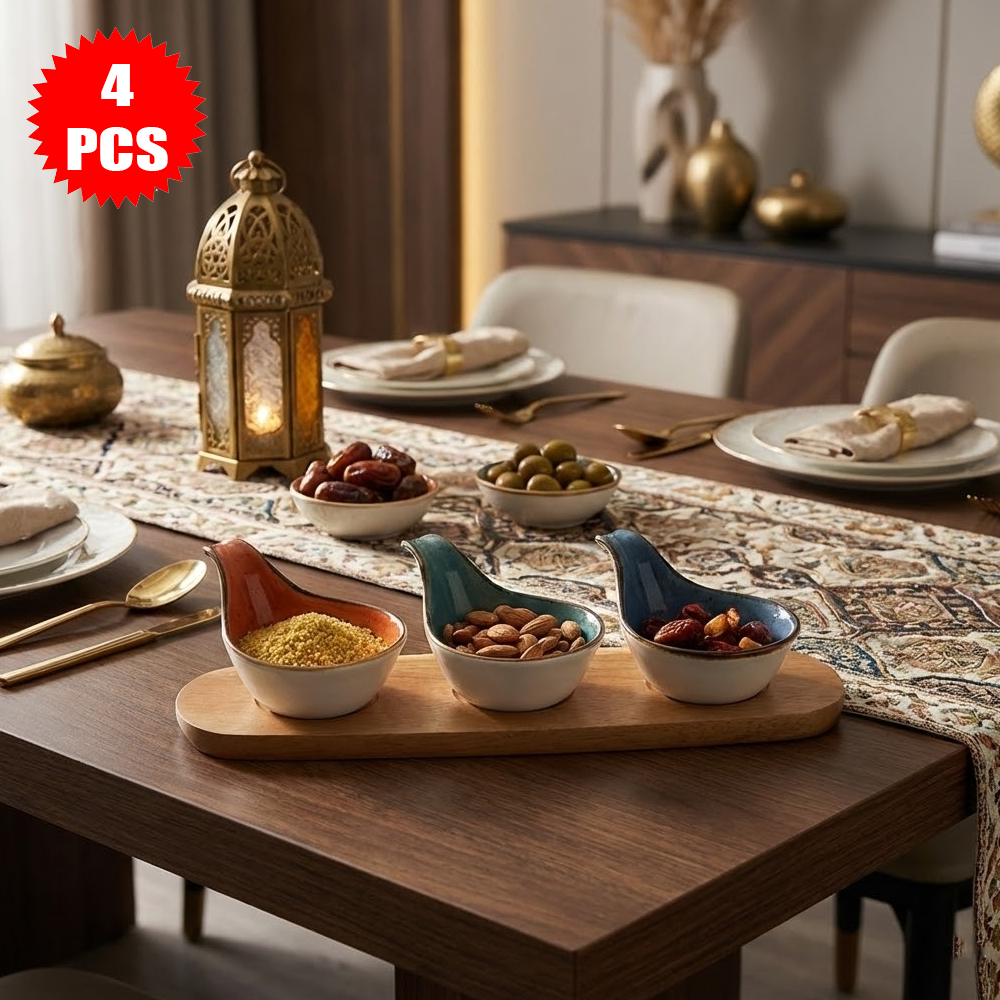 طقم تقديم خشب مع أوعية سيراميك