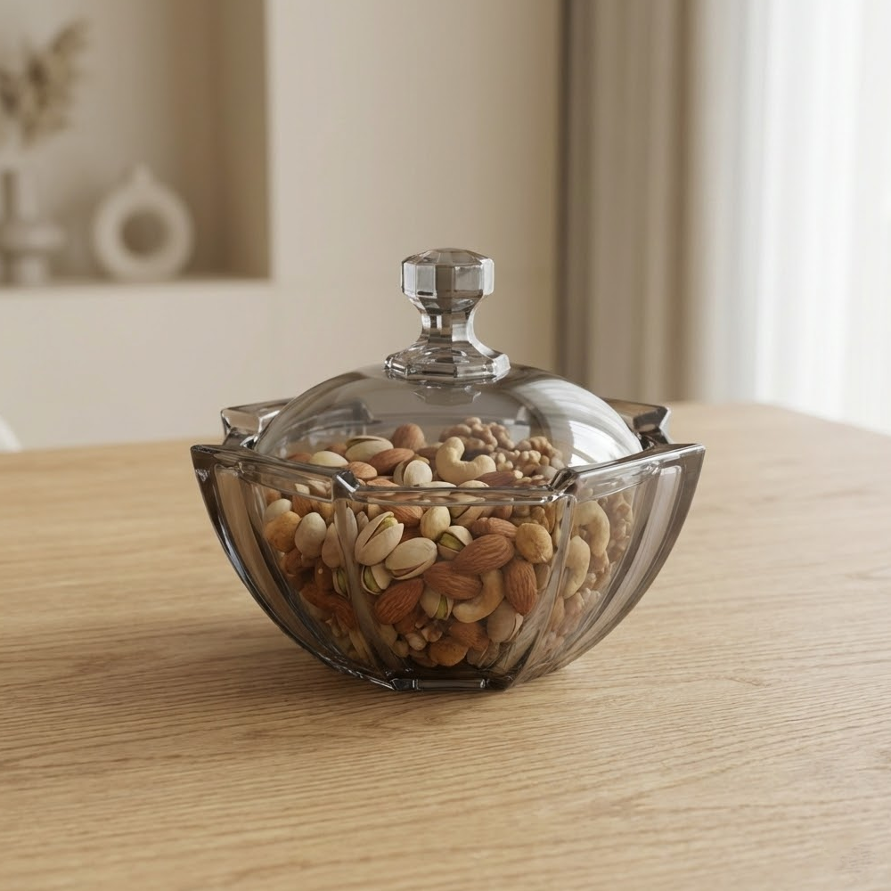 وعاء تقديم زجاجي بغطاء شفاف