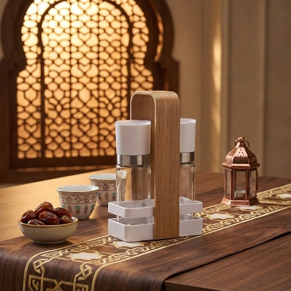 حامل توابل مع 2 عبوات زجاجية