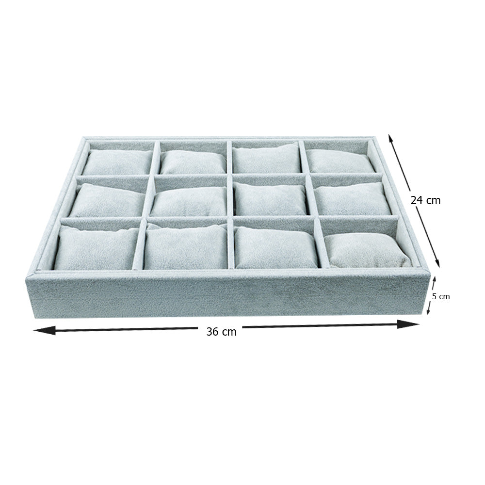 صينية عرض ساعات مخملية مكوّنة من 12 حجرة مع وسادة