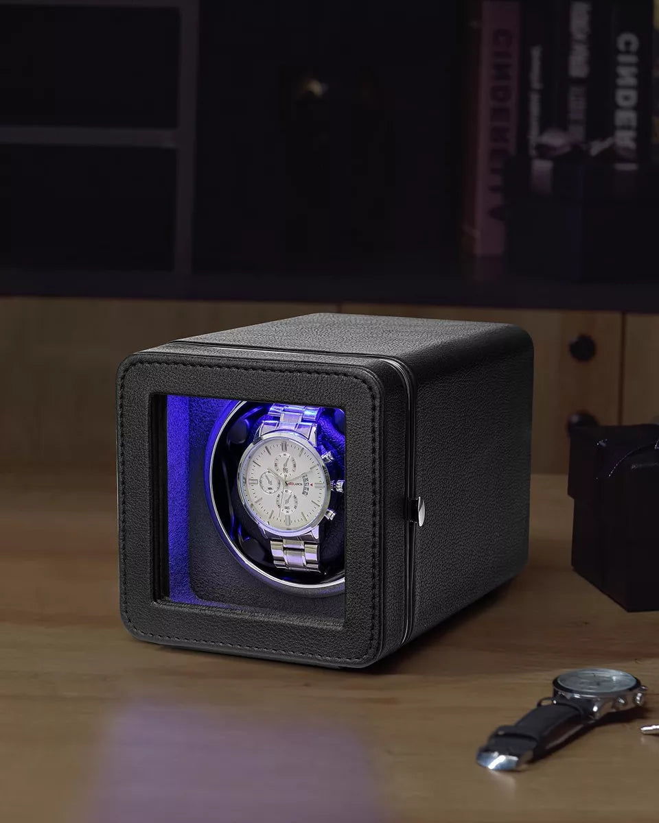 صندوق ساعة من الجلد دوران تلقائي