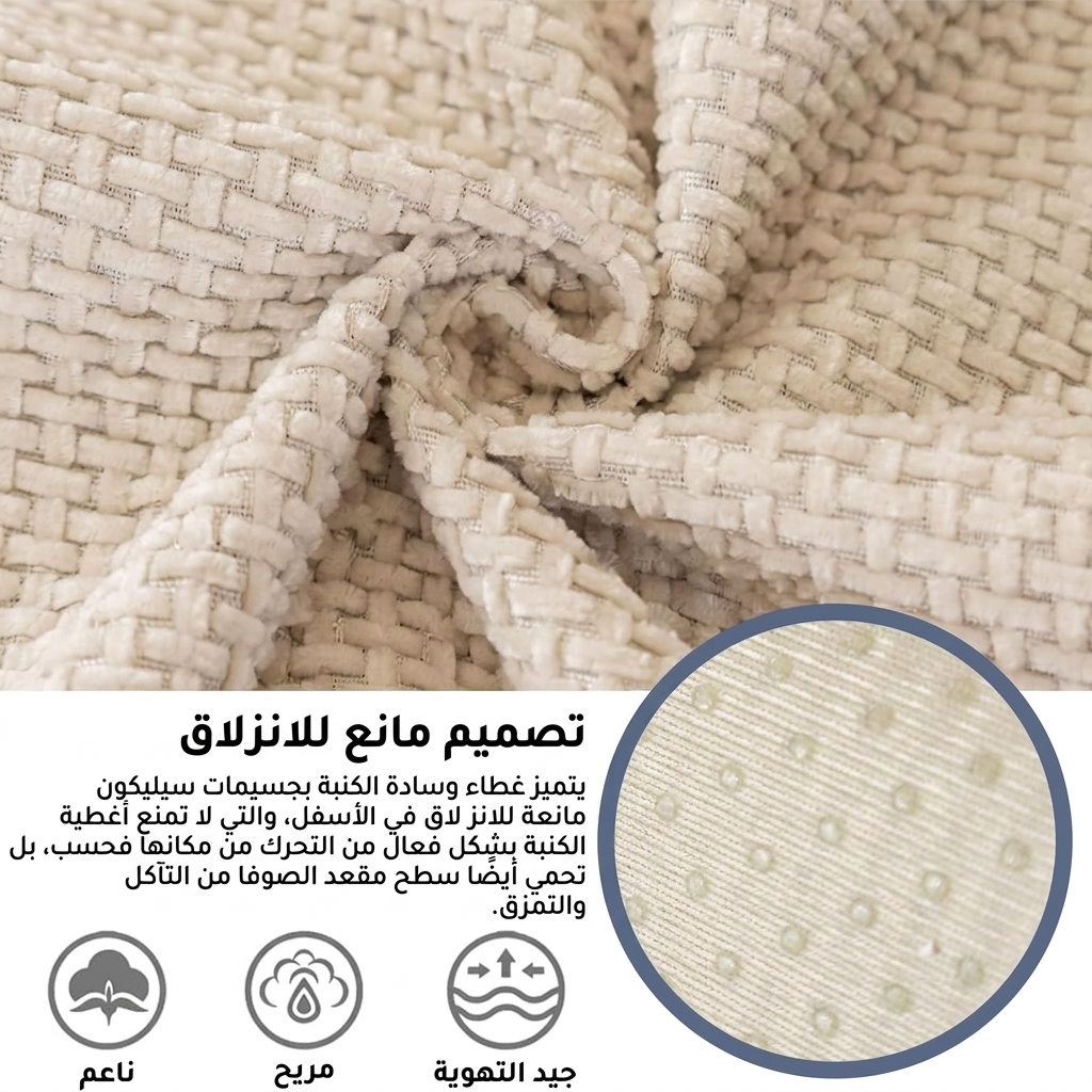 أغطية صوفا مانعة للانزلاق -أبيض مائل للبيج