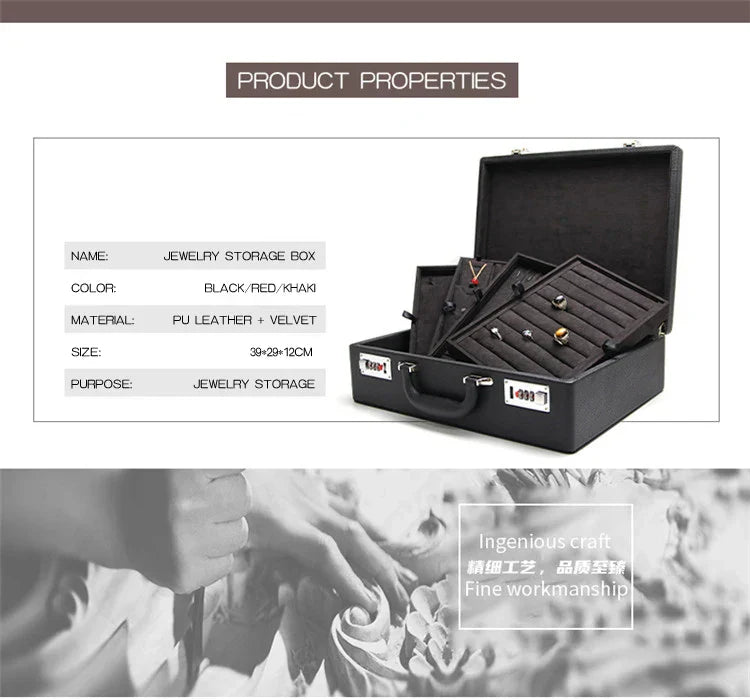 صندوق مجوهرات كلمة المرور المحمول من جلد البولي يوريثان