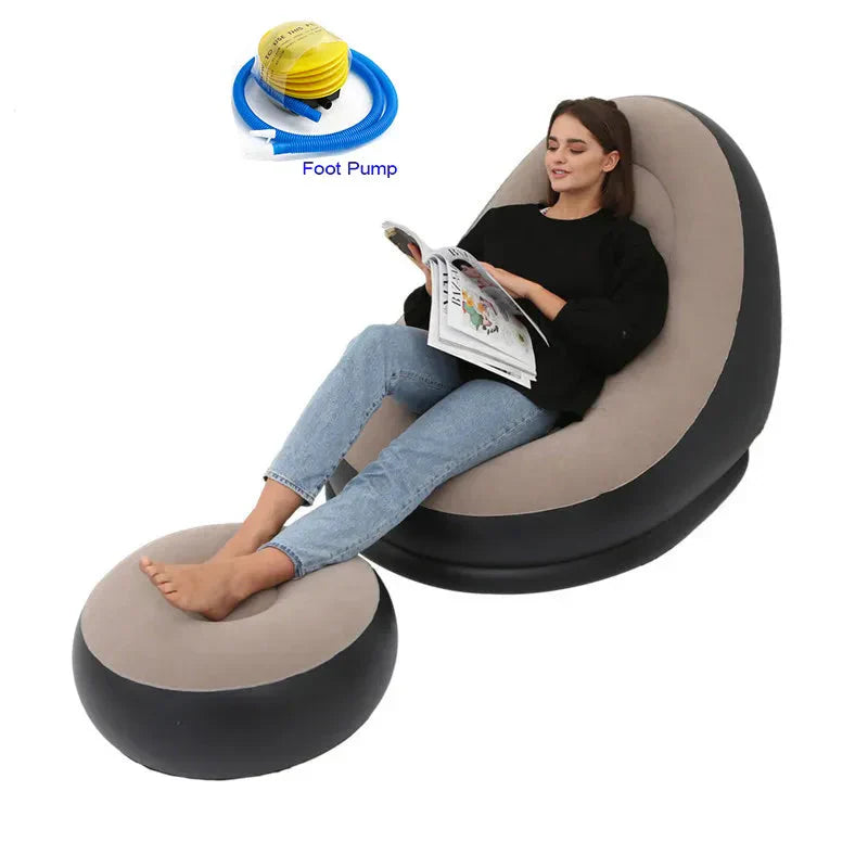 كرسي استرخاء قابل للنفخ اليدوي مع وسادة قدم