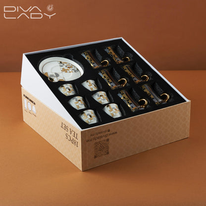 طقم استكانه وفنجان مزينة بسكل هندسي