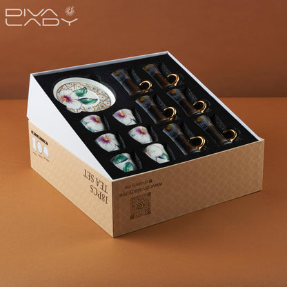 طقم استكانه وفنجان بنفش زهرة