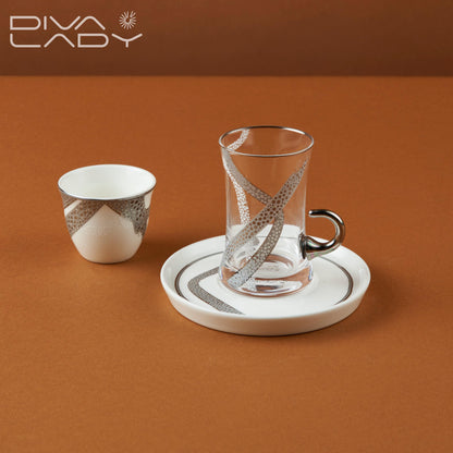 طقم استكانه وفنجان بعرق فضي