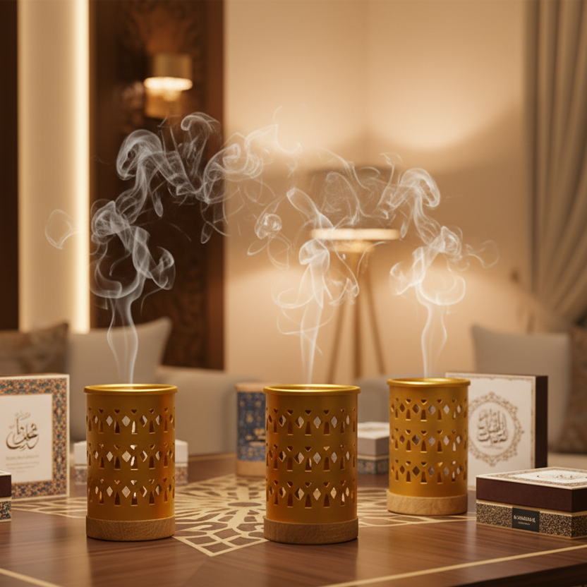 مبخر معدني بقاعدة خشبية