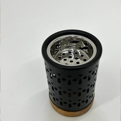 مبخر معدني بقاعدة خشبية