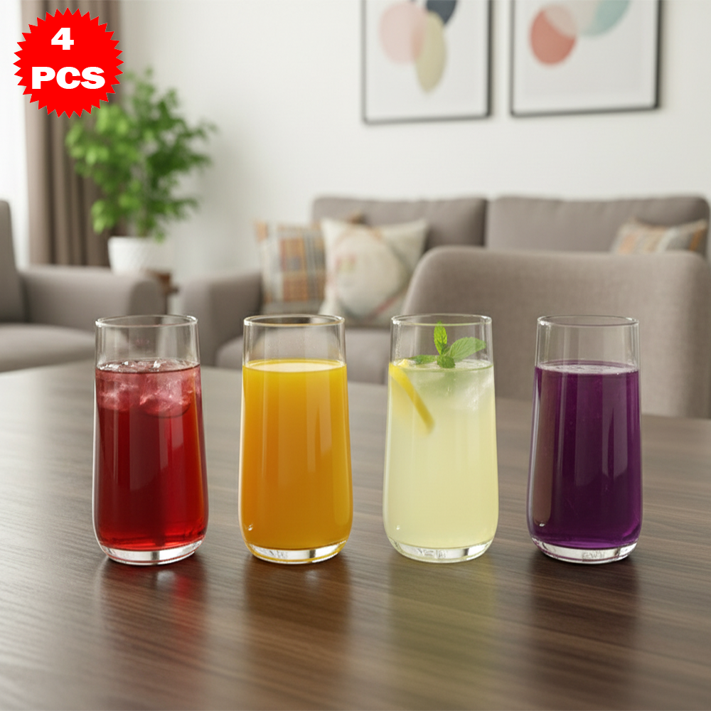 طقم أكواب زجاجية طويلة شفافة