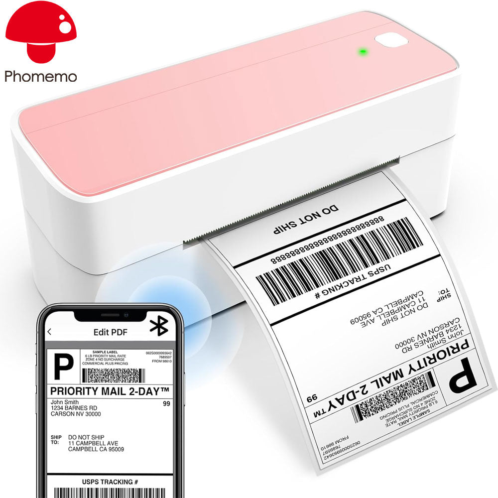 طابعة ملصقات شحن الحرارية Phomemo PM-241-BT / وردي+أبيض