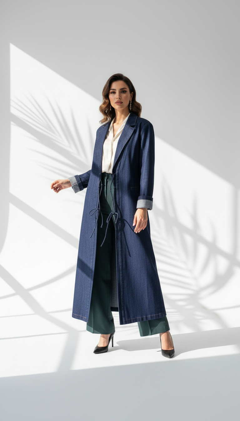 جاكيت جينز طويل بقصة مُحكمة