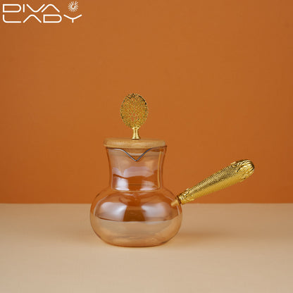 دلة زجاج غطاء خشب
