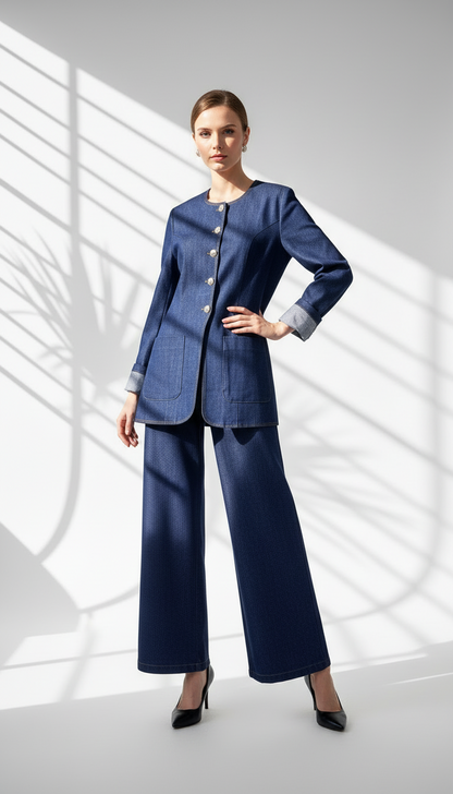 بدلة جينز ازرار ذهبي