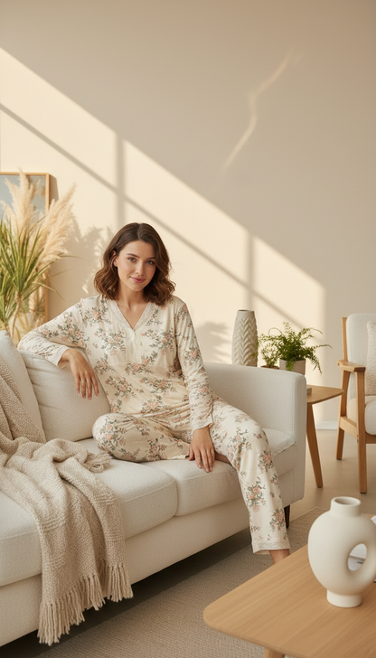 بيجامة نسائي مزهرة بالكامل