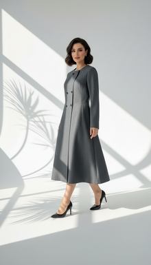 جاكيت نسائي بصف أزرار مزدوج وقصة واسعة