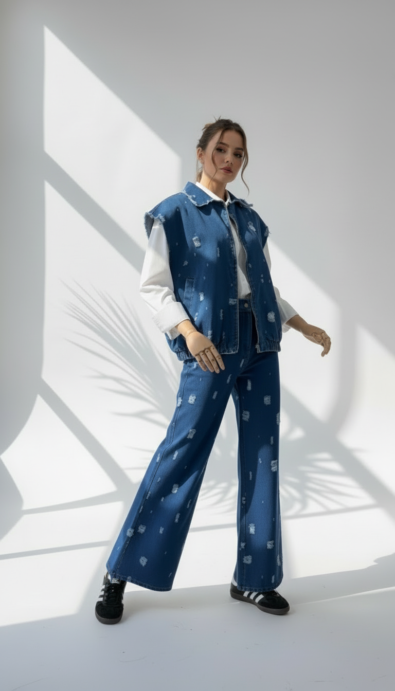 بدلة جينز بنقوش