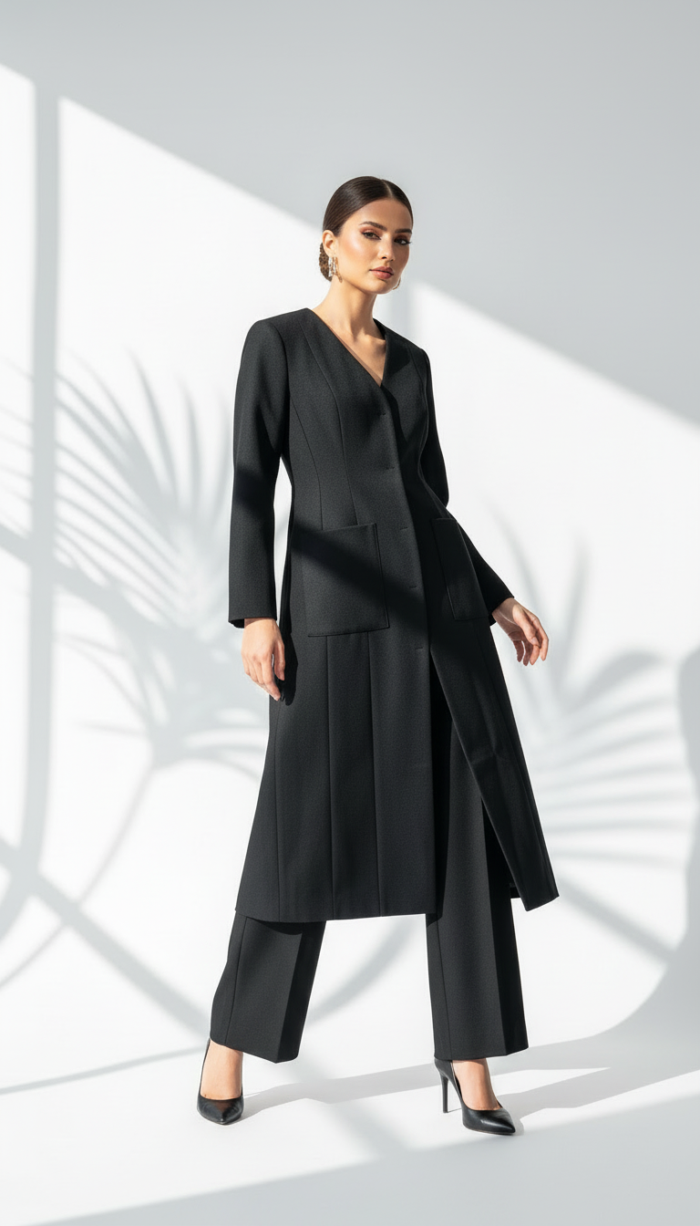 جاكيت طويل ياقة v