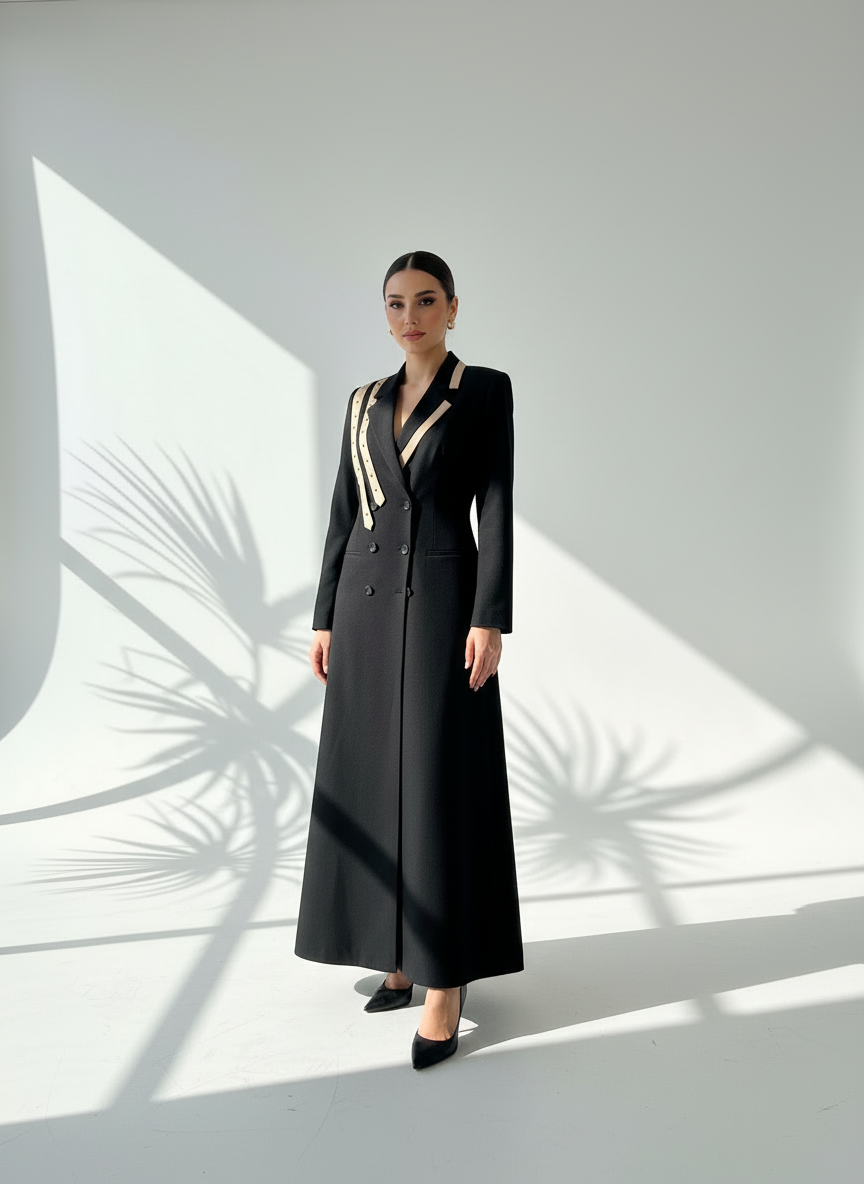 جاكيت نسائي مخطط من الصدر